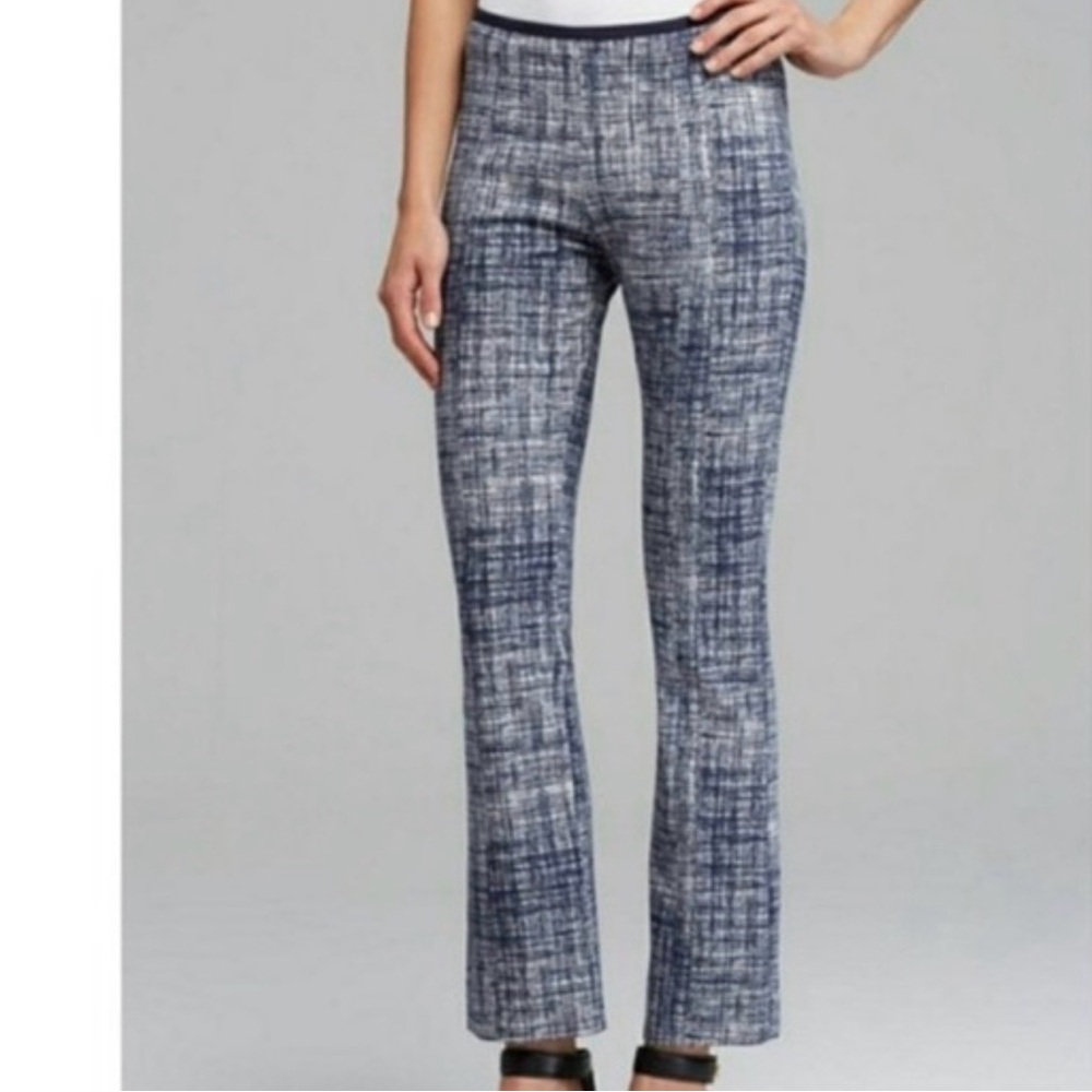Tory Burch Kinsley Crosshatch Flared Ankle Pants Womens XSmall Blue Low Rise